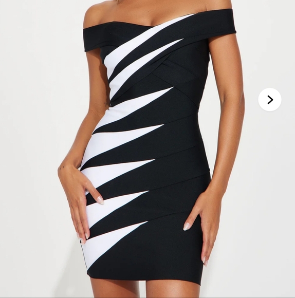 NWT Elegant Black and White Off-Shoulder Dress Size XL - Picture 1 of 3